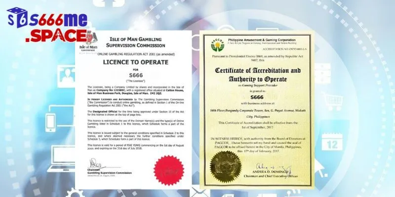 Giấy phép kinh doanh S666 được cấp bởi những tổ chức uy tín hàng đầu